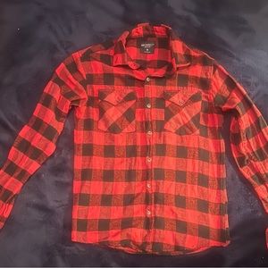 Women’s medium red and black plaid button down shirt